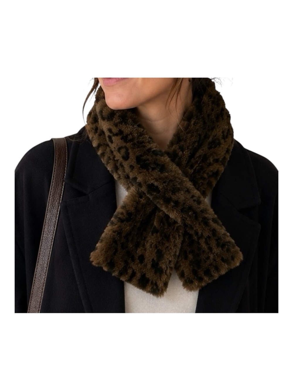 Ben Berger Plush Leopard-Print Faux Fur Scarf in Brown